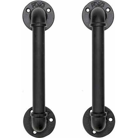 Ulisem Ensemble de 2 Industriel Tuyau Poignée deTraction de Porte, Barre D'appui, Poignées de Porte de Grange, Antique Rustique En Fonte Pour Rampe, Noires,30 cm de Long (S(25D,27L), Noires) (1/5)
