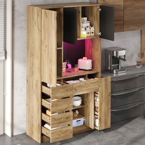 Aparador alto de cocina 185 x 105 x 40 cm con LED y tomas integradas, MDF DESVIAE (1/5)