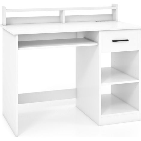 Schreibtisch mit ladestation tastaturablage schublade verstellbarem regal wei 105 x 55 x 89 cm