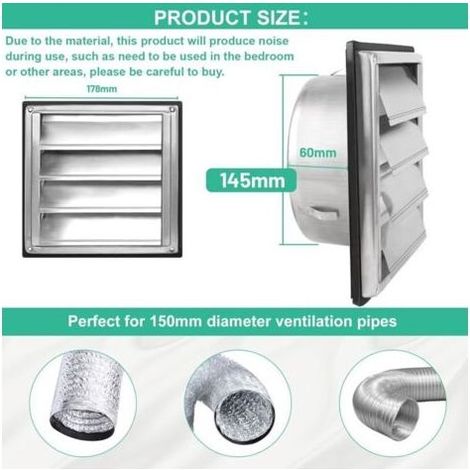 Grille de ventilation 150mm, Clapet anti-retour Grille de protection contre les intempéries en acier inoxydable avec lamelles mobiles, Grille à lamelles Grille hotte aspirante Ø150mm (1/5)
