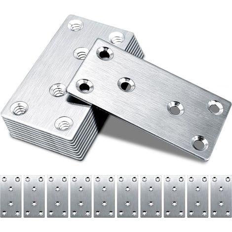 Lot de 10 Plaques de Jonction en Acier Inoxydable avec 6 Trous pour Renfort de Meubles et Supports de Fixation Robustes (1/5)