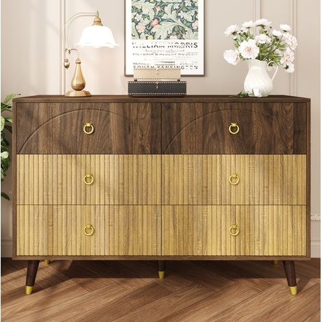 Cassettiera in MDF e truciolare naturale 120 x 40 x 81 cm, 6 cassetti, finitura effetto legno bicolore (1/5)