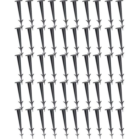 Lot de 50 Piquets de Fixation Ancrage Piquet de Terre avec Barbillon Extra Résistant Tissu de Mauvaises Herbes de Paysage en Plastique Noir pour la Fixation des Tissus Anti Mauvaises Herbes - 12CM (1/4)