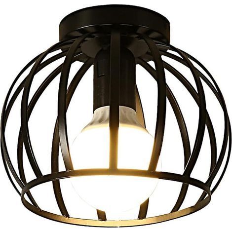 Vintage-Deckenleuchte, halbaufgesetzte schwarze Deckenleuchte, Metallkäfig-Deckenschirm mit E27-Fassung für Wohnzimmer, Küche, Schlafzimmer, Flur, Innenhof (1/5)