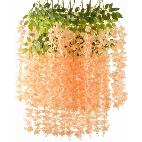 Guirlande de glycine artificielle suspendue, fleurs en soie, décoration pour la maison, les mariages et les fêtes (12 pièces, champagne)-AquaForge (1/2)