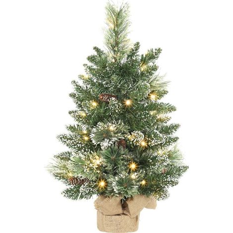 Tree of Christmas artificial of 60 cm, mini tree of table flocked with 35 LED, apple of pin, powered by batteries, green (1/5)