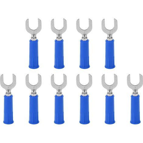 10 fiches banane fourche U type 8mm, connecteurs électriques 4mm trou en laiton PVC bleu, fiche jack 0,2in/0,3in (1/5)