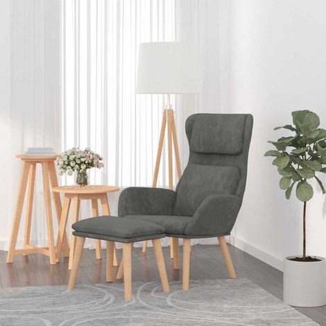 vidaXL Sillón de relax con taburete terciopelo gris oscuro (1/4)