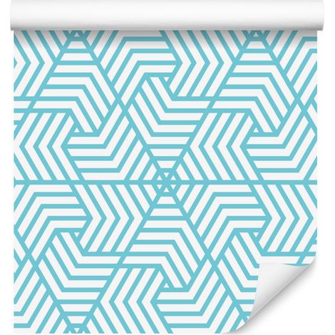 Carta da parati con motivo geometrico color celadon e bianco per soggiorno e camera da letto, 50x1000 cm. (1/5)