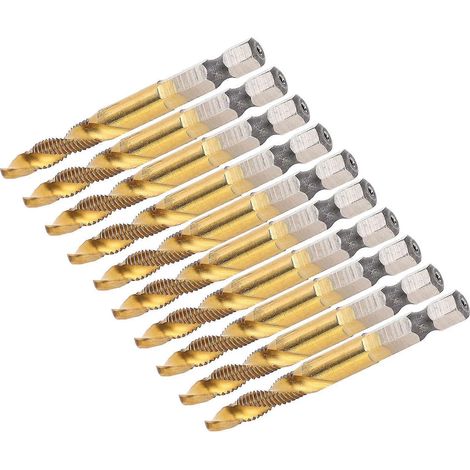 Taraud M6 à goujure hélicoïdale composite revêtue, lot de 10, à queue hexagonale. (1/5)