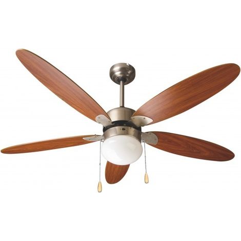 Ventilateur de plafond 132 cm 5 pales marron – Fonction lumière – Réversibilité été/hiver – Commande cordon – Westim (1/2)