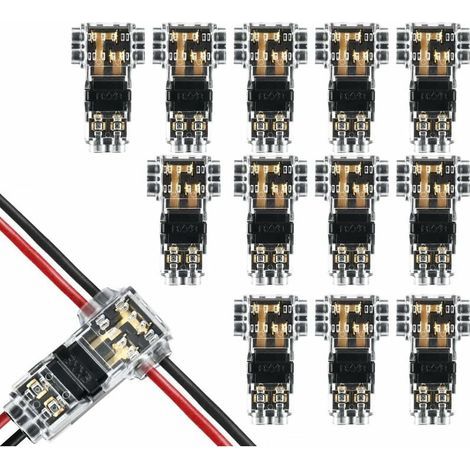 Connettore a T a 2 pin da 12 pezzi per cavi elettrici da 20/22 AWG, connettore elettrico impermeabile per auto - cavo senza saldatura, connettore impermeabile per illuminazione a LED per auto, termina (1/5)