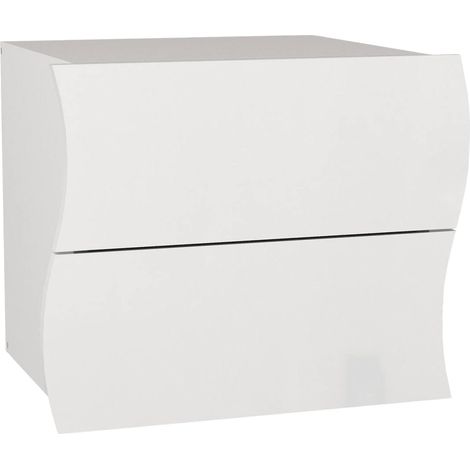Dmora - Mesa de noche Dchies, Mesita de noche con 2 cajones, Dormitorio, 100% Made in Italy, cm 50x40h41, Blanco brillo
