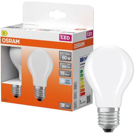 OSRAM Lampe LED forme étoile filament A60, 4 000 K blanc neutre, 5,9 W, E27, dépolie, 806 lm, 15 000 h, pour plafonniers et lampadaires, bureau