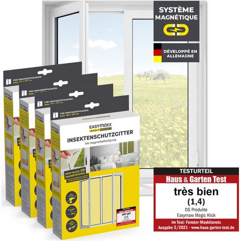 Moustiquaire de fenêtre avec Fixation magnétique innovante Moustiquaire jusqu'à 150x180 cm découpable Individuellement Pas de perçage ni de vissage Fixation avec 12 aimants 4 Pièces (1/5)