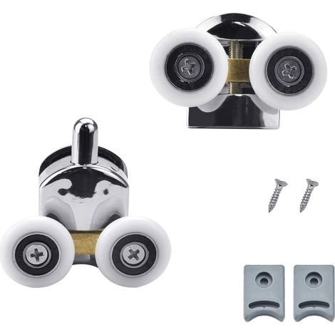 2 roulettes doubles pour paroi de douche, roulettes de porte de douche multifonctionnelles (1 en haut + 1 en bas - 23 mm), réglable en hauteur (1/5)