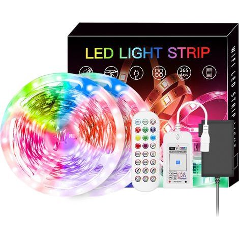 Ruban LED 20m, Bande LED RGB WiFi Fonctionnant , Contrôle App Intelligente, 64 Scènes, Synchronisation Musicale, Lumières LED DIY pour Chambre, Cuisine, Fête, Salon (1/5)