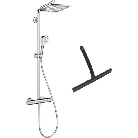 Hansgrohe Colonne de douche Crometta E 240 EcoSmart + raclette de douche avec crochet de suspension, noir mat (27281000-HSC) (1/5)