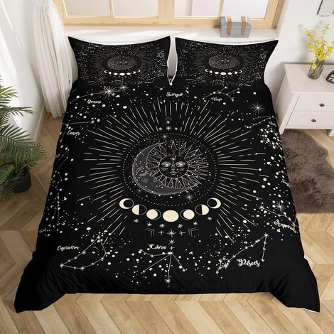 Bettwäsche-Set 155x220cm Sonne Mond Sterne Astrologie Kinder Jungen Mädchen
