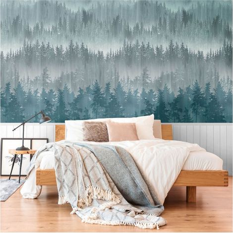 Photo wallpaper wall Profhome 398111 hot embossed non-woven wallpaper slightly textured with forest motif matt blue pastel turquoise white grey 1,59 m x 2,8 m (1/5)