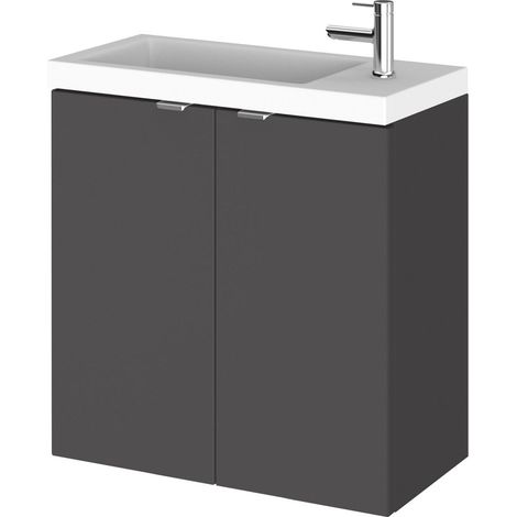 Alrewas Contemporary 2 Door Wall Hung Vanity Unit with Basin, Gloss Grey, 500mm