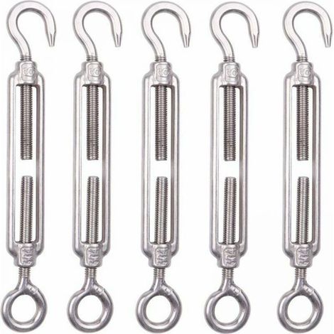 Set mit 5 M8-Kabelspannern aus Edelstahl, 6 mm, Zaunspannhaken, verstellbare Drahtgitterspanner aus Edelstahl 304 für Seile, Kabel, Wäscheleinen, Gartenzäune (1/4)