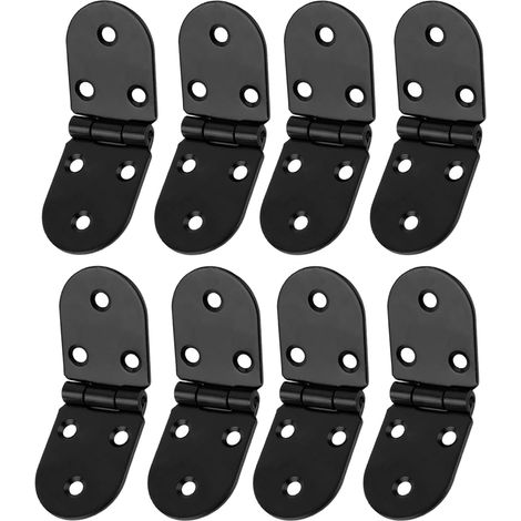 Juego de 8 bisagras planas, bisagras invisibles, bisagras atornillables para muebles, bisagras redondas atornillables de 180 grados, hierro, 8,8 x 3,1 cm, negro (1/5)