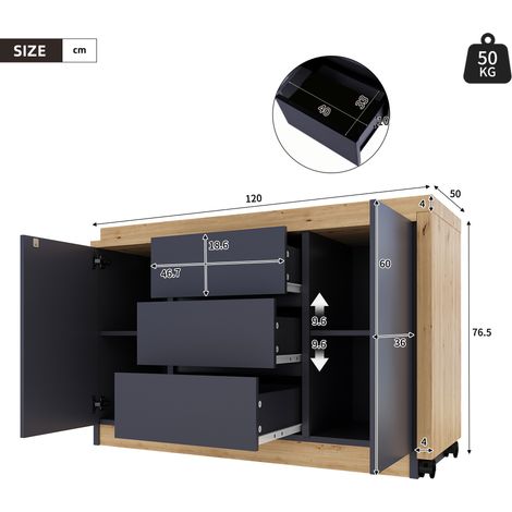 Bureau d'angle pliable à roulettes verrouillables, plateau pivotant épais de 4 cm, design multifonctionnel gris/chêne, meuble buffet robuste, poste de travail compact avec roues bloquables. (1/5)