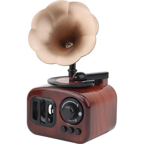 Boîte à musique décorative, cadeau d'anniversaire, gramophone rétro, modèle stéréo, jouet musical, phonographe, ornement, tourne-disque, vintage, plastique, marron (1/5)