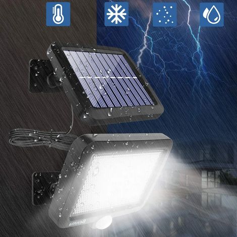 Luces solares exteriores, 56 LED luz solar con sensor de movimiento, IP65 impermeable, ángulo de iluminación 120°, luz mural solar con cable 5m para jardín [Clase energética A++] (1/4)