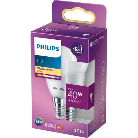 LAMPADA A LED 'SFERA' CALDA 2700K 4,9 W=40W E14 - 470 lm- 4 pezzi - PHILIPS