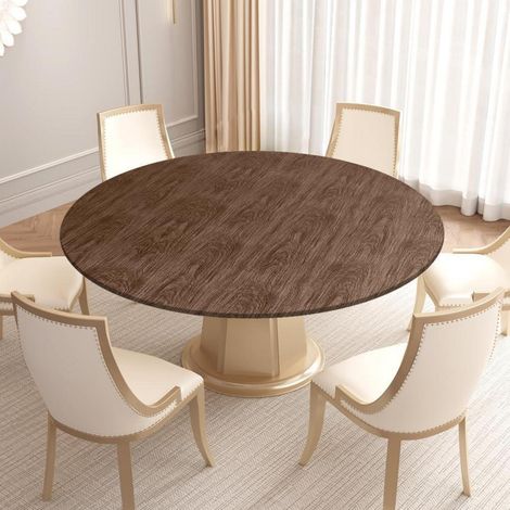 Runde Tischdecke Outdoor Wetterfest mit Gummizug, Braun Holzoptik