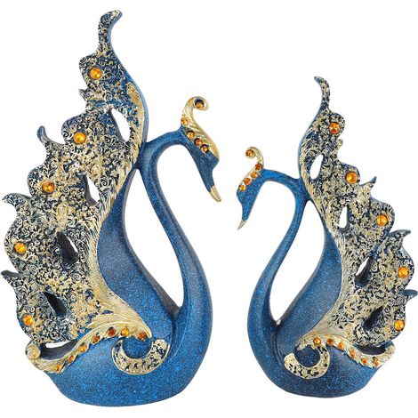 Couple de cygnes en résine bleue - Figurines décoratives pour salon, buffet ou cadeau de mariage (1/5)