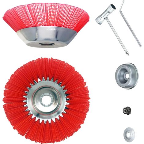 Brosse de désherbage 200 x 25,4 mm - Pour débroussailleuse, enlever les mauvaises herbes, la mousse, nettoyer le carrelage et la pierre - Rouge (1/5)