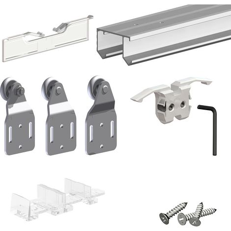 Slid'Up By Mantion – Système coulissant pour 2 ou 3 portes de placard – Rail aluminium 1,94 m – Poids max 45 kg – Épaisseur porte 16 à 40 mm