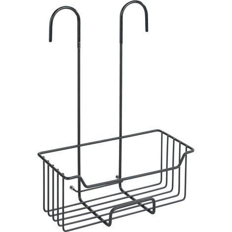 Wenko – Étagère de douche suspendue en acier inoxydable noir mat – Dimensions 25 x 36 x 14 cm – Installation sans perçage – Avec crochets pour accessoires (1/8)