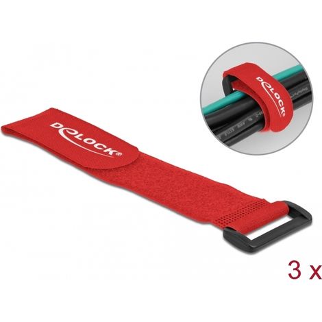 Delock Brida de cable con cierre de gancho y lazo LA 280 x AN 38 mm rojo 3 piezas