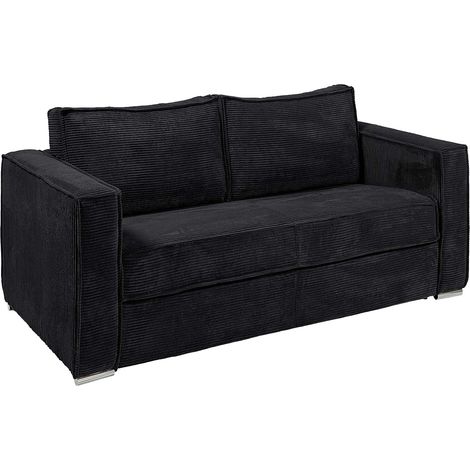 Divano letto 3 posti express in velluto a coste nero Letto 140 cm Materasso 14 cm - LORETO