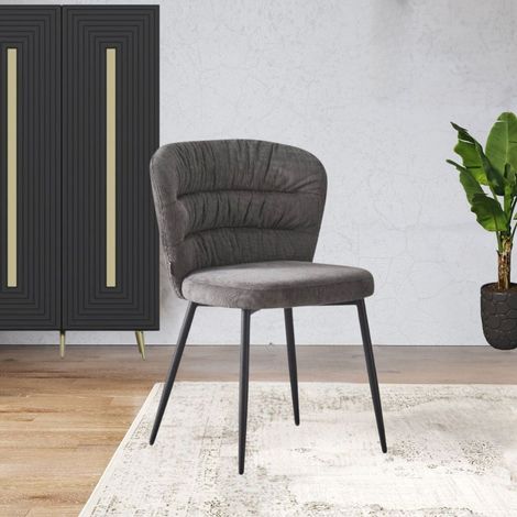 Set 4 Sedia imbottita in tessuto colore grigio e gambe in metallo nero - Klontar (1/5)