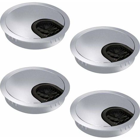 Paquete de 4 pasacables de 60 mm - Pasacables - Canaleta de escritorio con junta de cepillo para escritorios, oficinas y encimeras - Metal (1/4)