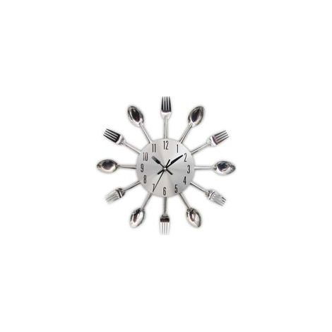 Horloge de cuisine effet miroir avec cuillère, fourchette, autocollant amovible en 3D pour la décoration de la maison 32324CM argent métallique