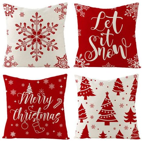 Housse de coussin en lin rouge de noël, housse de coussin, décoration de maison de vacances (1/4)