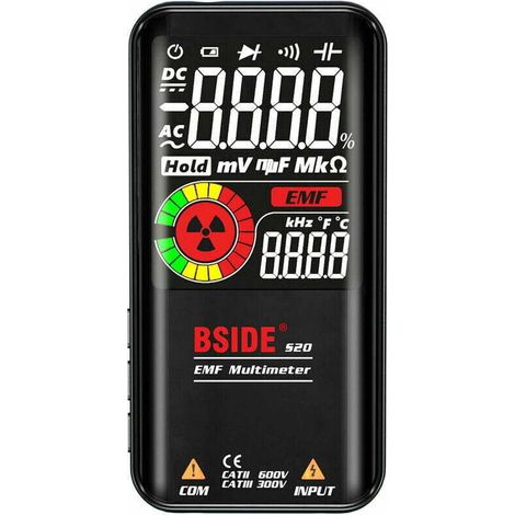 BSIDE S20 Multimètre EMF intelligent Détecteur de rayonnement électromagnétique Écran couleur 3,5 pouces 9999 comptes Gamme automatique Compteur universel rechargeable Moniteur de rayonnemen