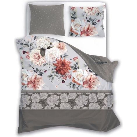 Linge de lit en satin 160x200 cm, satin pur, fleurs colorées (1/5)