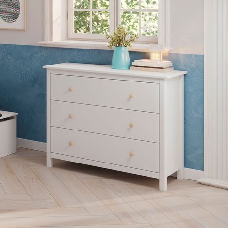 Commode 3 tiroirs 100x40x80 cm en pin blanc - FRODI (1/5)