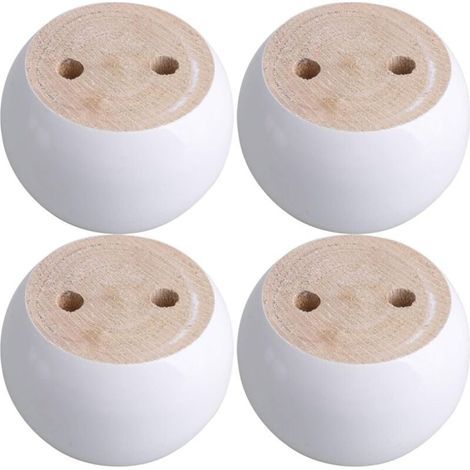 Jeu de 4 pieds de meuble ronds en eucalyptus blanc 8 x 8 x 5 cm Pouvant supporter un poids d'environ 100 kg (1/5)
