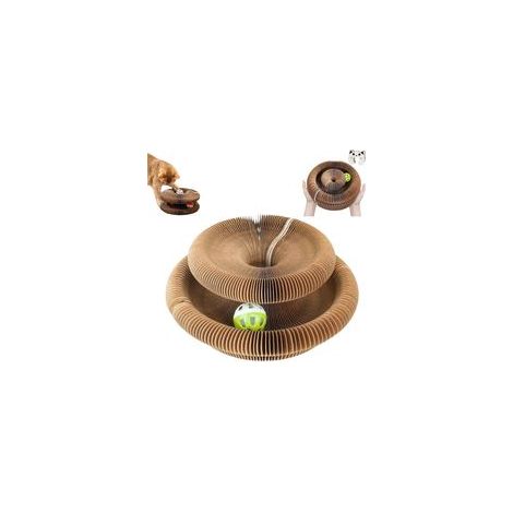 Juguete para gatos, rascador mágico tipo acordeón, juguete compacto para gatos con forma de acordeón, alfombrilla rascadora interactiva plegable de cartón con 1 bola con cascabel, ideal para gatos de 