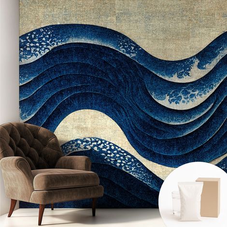 Tapete Vliestapete mit Kleber - abwaschbar - Tapete mit Motiv - trendige Wanddeko - elegant Fototapete Ozeanische Formen 250x250 cm (1/5)