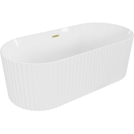 Mexen Paola bañera independiente ranurada 150 x 75 cm, blanco brillo, rebosadero dorado cepillado - 52721507500-55 (1/3)