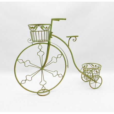 107cm Bicycle Planter - Metal - L26 x W107 x H87 cm - Leaf Green